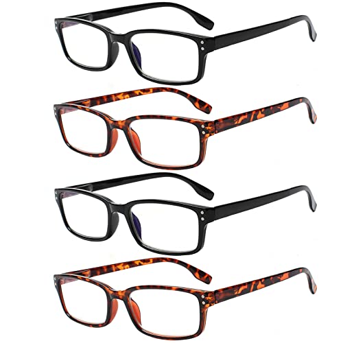 Kerecsen 4 Pack Reading Glasses for Men and Women with Spring Hinges, Lightweight Black Rectangular Readers Eyeglasses (2 Black 2 Tortoise, 2.50) - Image 1