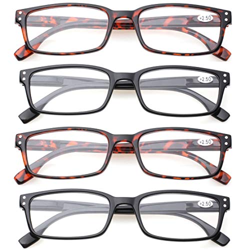 Kerecsen 4 Pack Reading Glasses for Men and Women with Spring Hinges, Lightweight Black Rectangular Readers Eyeglasses (2 Black 2 Tortoise, 2.50) - Image 5