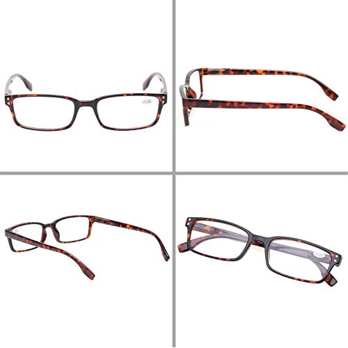 Kerecsen 4 Pack Reading Glasses for Men and Women with Spring Hinges, Lightweight Black Rectangular Readers Eyeglasses (2 Black 2 Tortoise, 2.50) - Image 4