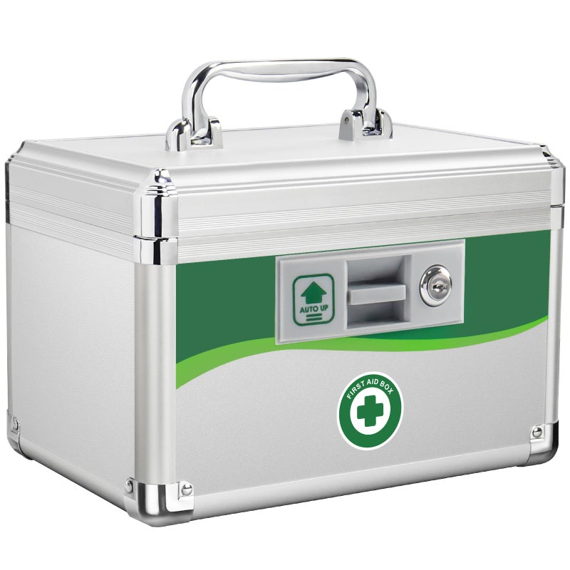 ZORVIDSON Medicine Lock Box with Keys, Medication Storage Lock Box, (Size-Small 10 * 6.9 * 6.9inch) First Aid Safe Layered Aluminum Daily Medicine Lockable Box with Key - Image 1