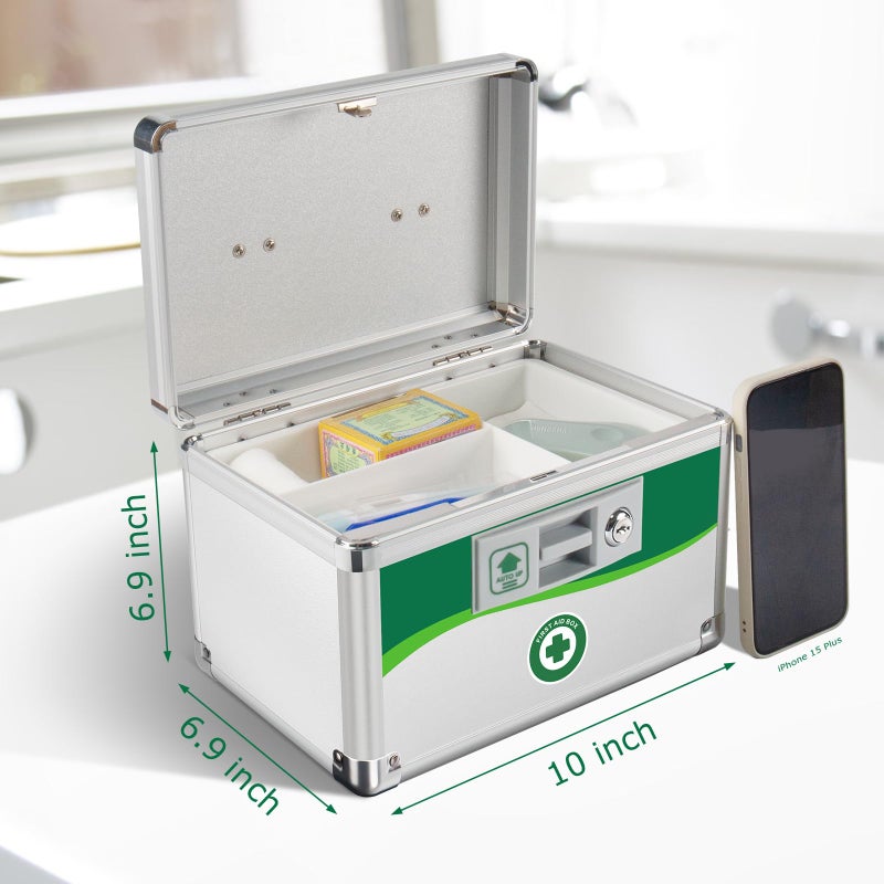 ZORVIDSON Medicine Lock Box with Keys, Medication Storage Lock Box, (Size-Small 10 * 6.9 * 6.9inch) First Aid Safe Layered Aluminum Daily Medicine Lockable Box with Key - Image 2