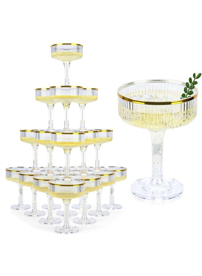 Drink Glasses with Gold Rim, 20 Pack, 207ml, Stackable, Reusable, Wide Mouth, for Wedding, Party, Drink, or Desserts (Clear) - Image 1