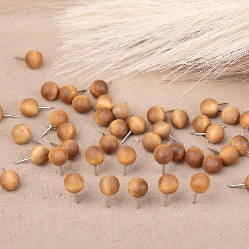 IMPRINT 20 Pcs Wooden Push Pins, Natural Wood Round Head Thumb Tacks for Cork Board, Bulletin Board, Map Wall, Calendar, Photo, Office Supplies, Dark Brown - Image 2