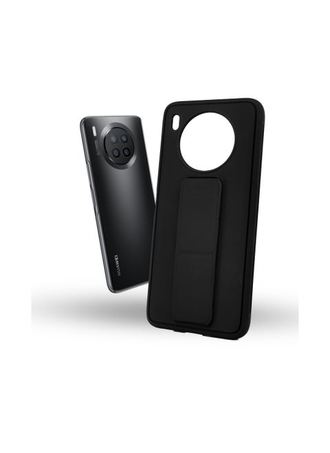 For Huawei Nova 8i Silicone Back Case with Leather Handle Wrist Strap , Kickstand Back Feature Landscape and Portrait , Magnetic Holder Compatible with Huawei Nova 8i (6.67'') (Black)