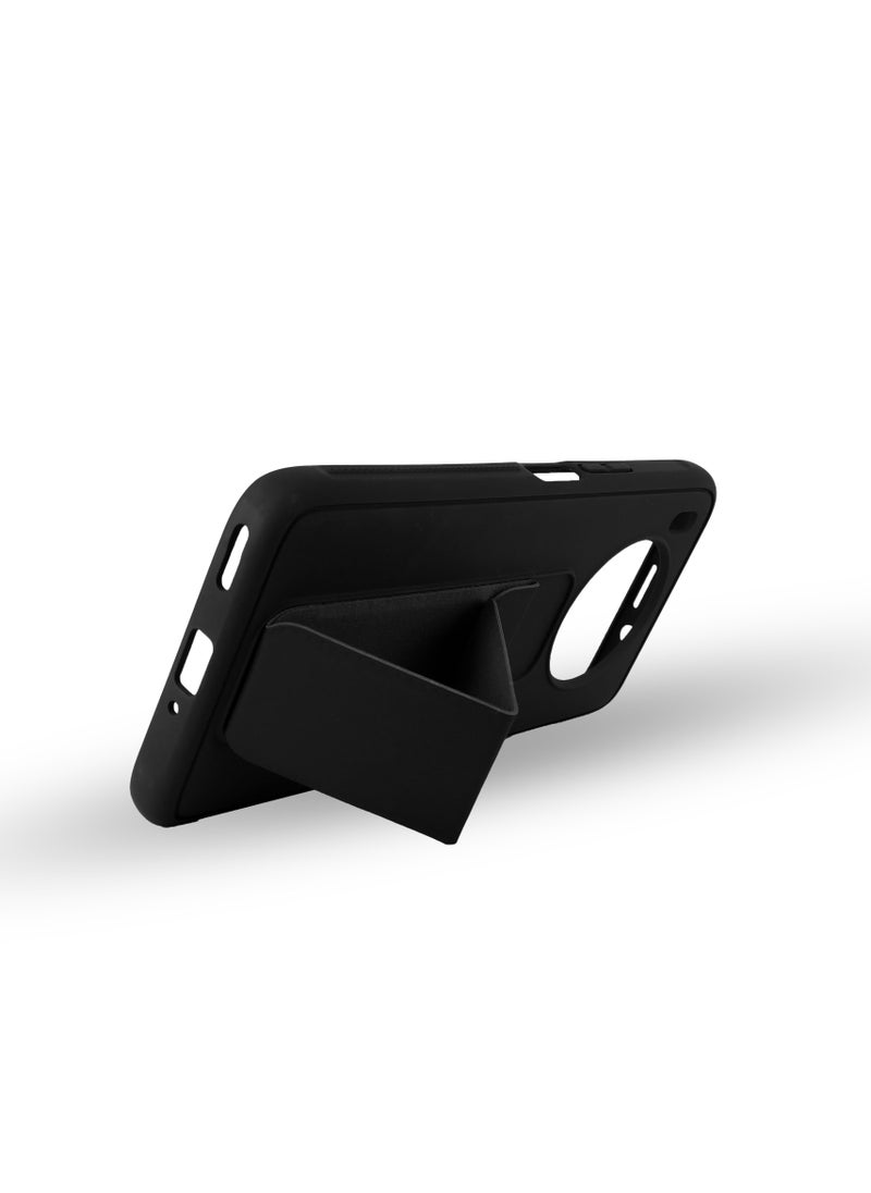 For Huawei Nova 8i Silicone Back Case with Leather Handle Wrist Strap , Kickstand Back Feature Landscape and Portrait , Magnetic Holder Compatible with Huawei Nova 8i (6.67'') (Black)