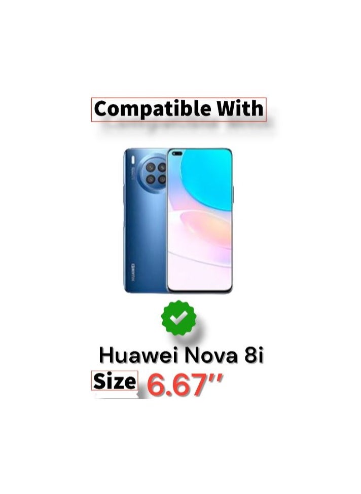 For Huawei Nova 8i Silicone Back Case with Leather Handle Wrist Strap , Kickstand Back Feature Landscape and Portrait , Magnetic Holder Compatible with Huawei Nova 8i (6.67'') (Black)