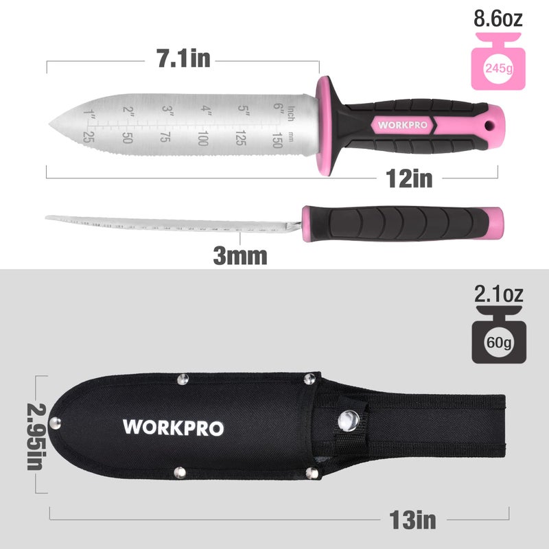 WORKPRO Hori Hori Garden Knife, 7" Stainless Steel Blade with Cutting Edge, Garden Tools with Oxford Sheath, Ergonomic TRP Handle with Hanging Hole for Weeding, Planting, Digging, Pink Ribbon - Image 3