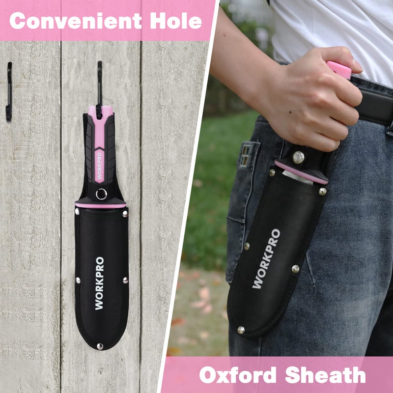 WORKPRO Hori Hori Garden Knife, 7" Stainless Steel Blade with Cutting Edge, Garden Tools with Oxford Sheath, Ergonomic TRP Handle with Hanging Hole for Weeding, Planting, Digging, Pink Ribbon - Image 5