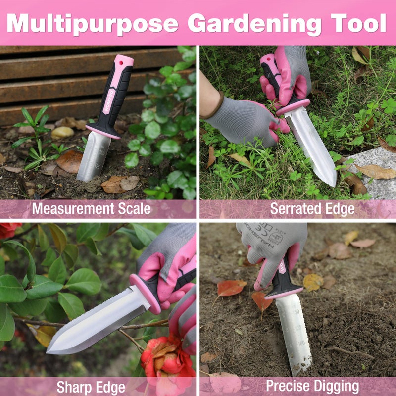 WORKPRO Hori Hori Garden Knife, 7" Stainless Steel Blade with Cutting Edge, Garden Tools with Oxford Sheath, Ergonomic TRP Handle with Hanging Hole for Weeding, Planting, Digging, Pink Ribbon - Image 2