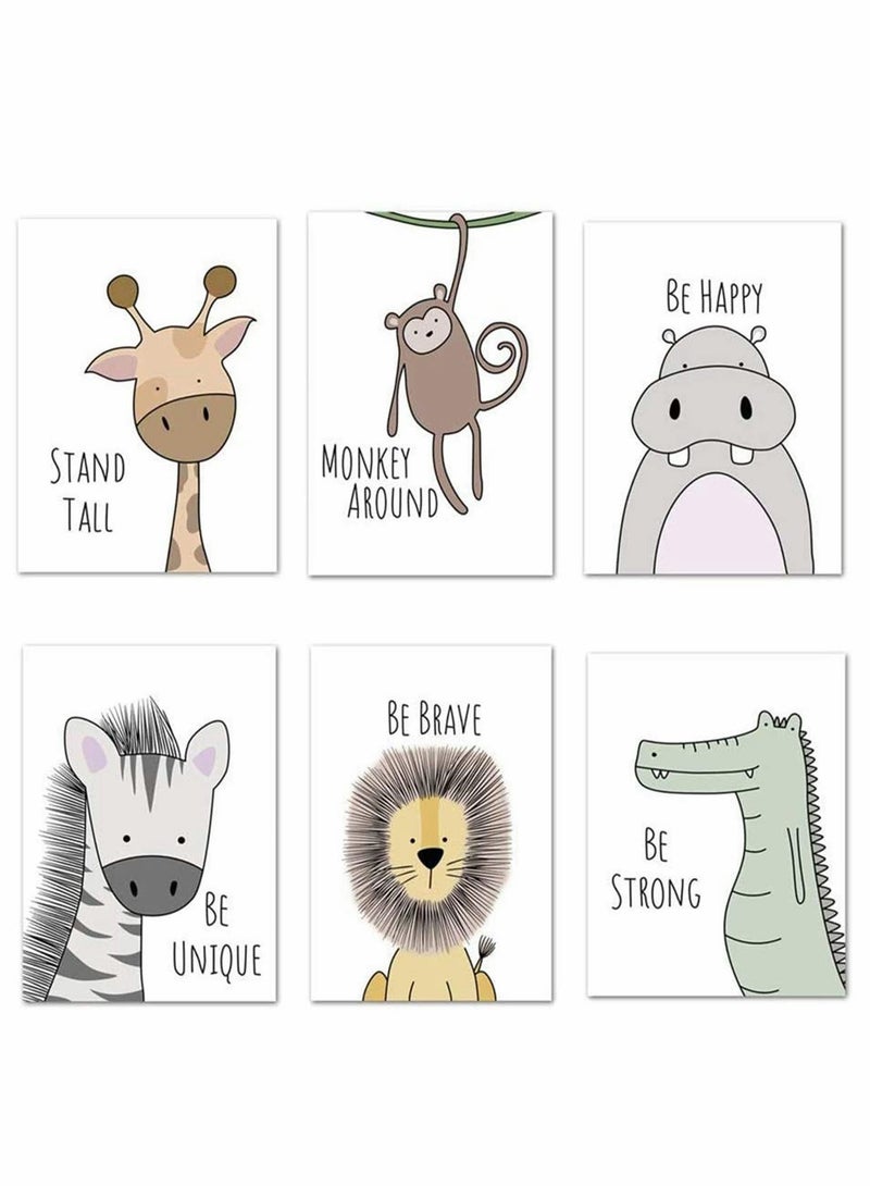 Excefore Freewalk Jungle Safari Animals Nursery Prints - Nursery Wall Art - Nursery Pictures 6 Pack Bathroom-Unframed - Image 1