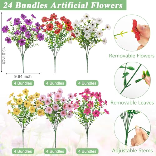 Bassion Artificial Flowers for Outdoors 24 Bundles UV Resistant Fake Flowers Realistic Silk Faux Plants for Outdoor Planter Window Box Porch Patio Garden Home Outside Decorations - Image 3