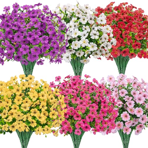 Bassion Artificial Flowers for Outdoors 24 Bundles UV Resistant Fake Flowers Realistic Silk Faux Plants for Outdoor Planter Window Box Porch Patio Garden Home Outside Decorations - Image 1