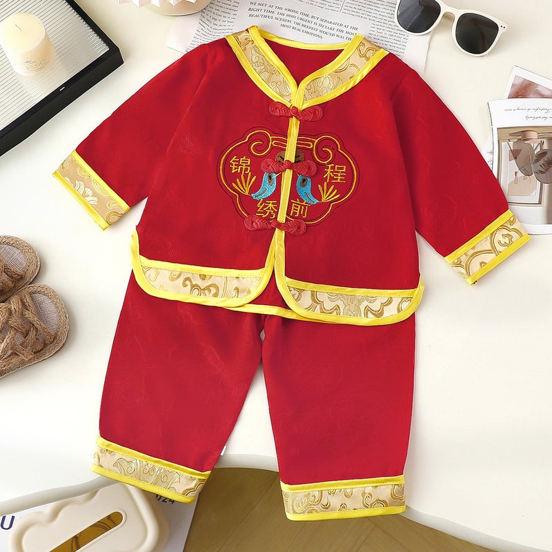 Children'S Tang Suit Full Moon Weekly Suit Summer Boys' Suit Short-Sleeved Tang Suit Chinese Style Baby Clothes - Image 1