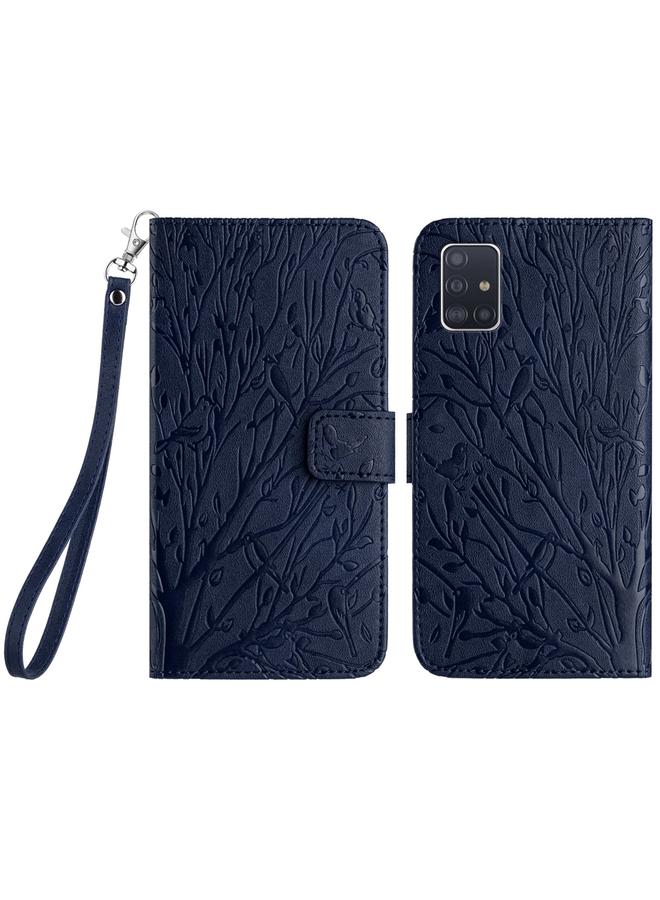S-TOP Case For Samsung Galaxy A71 4G Tree Birds Embossed Pattern Leather Phone Case - Image 1