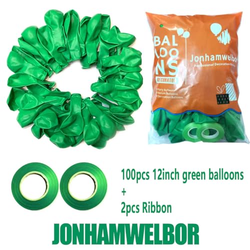 Jonhamwelbor Green Balloons 100 Pack 12 inches Latex Helium Balloons Birthday Party Decorations With Green Ribbon - Image 5
