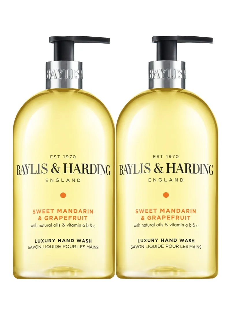 Baylis & Harding Sweet Mandarin and Grapefruit Hand Wash, 500ml (Pack of 2) | Vegan | Fruity and Floral Refreshing Fragrance | Paraben Free