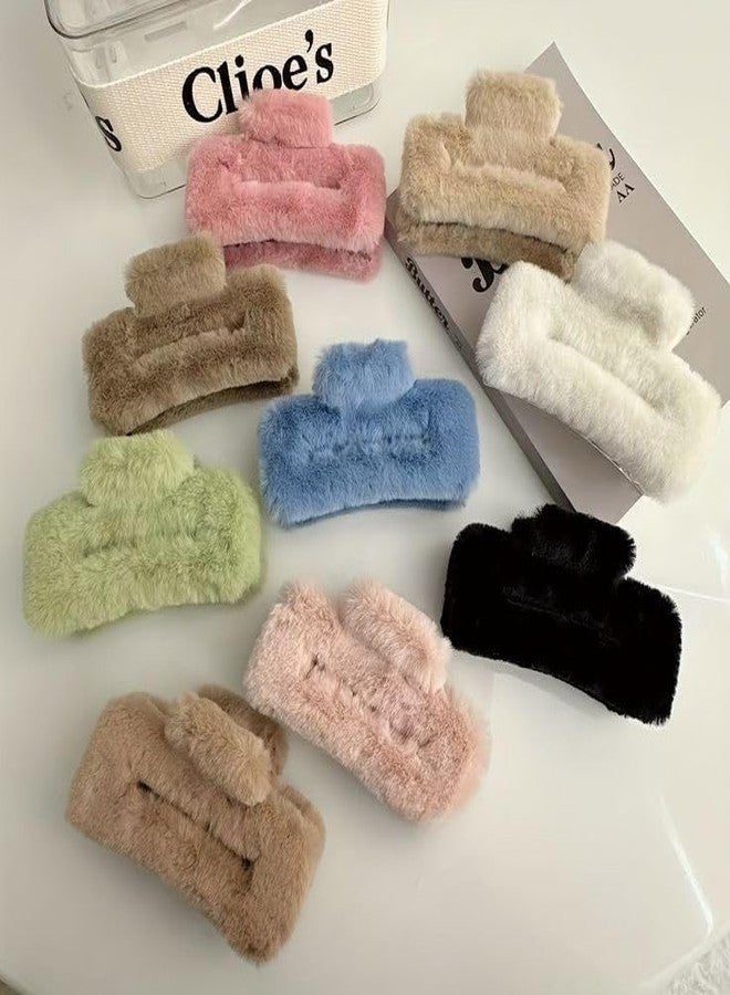 Shivashay Rectangle fur hair claw clip | Hair Accessories Plush Hair Clips Strong Hold | Non-Slip Hair Barrettes for Thick & Thin Long Hair For Girls & Women Multi (Pack of 3) - Image 2