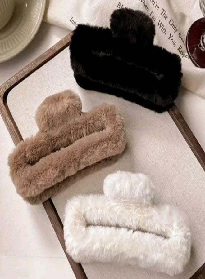 Shivashay Rectangle fur hair claw clip | Hair Accessories Plush Hair Clips Strong Hold | Non-Slip Hair Barrettes for Thick & Thin Long Hair For Girls & Women Multi (Pack of 3) - Image 1