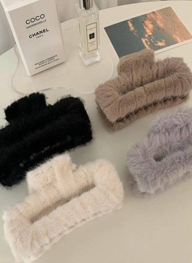 Shivashay Rectangle fur hair claw clip | Hair Accessories Plush Hair Clips Strong Hold | Non-Slip Hair Barrettes for Thick & Thin Long Hair For Girls & Women Multi (Pack of 3) - Image 3