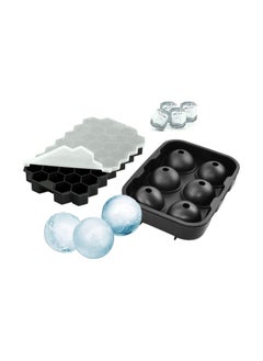 Ice Cube Trays 2 Pack Silicone Ice Ball and Ice Tray with Cover Easy Release 37 Hexagonal Cubes and 6 Balls for Drinks Food Grade Black