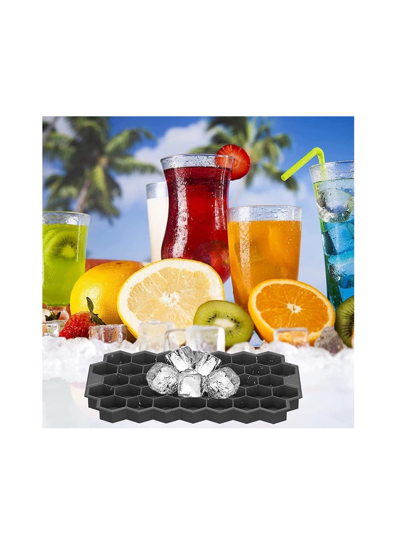 Hawaii - Ice Cube Trays 2 Pack Silicone Ice Ball and Ice Tray with Cover Easy Release 37 Hexagonal Cubes and 6 Balls for Drinks Food Grade Black - Image 1