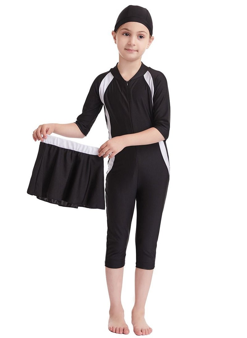 Loquat Girls Three-Piece Swimwear Set Conservative Style Swimsuit Black - Image 2