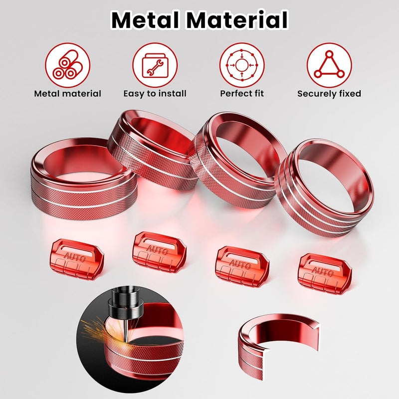 DIAMOOKY 8PCS Metal Button Knob Cover for Jeep Wrangler JL JLU 2018-2025 & Gladiator JT Accessories Window Switch Button Cover Volume Radio Air Conditioner Headlight Switch Knob Cover (Red) - Image 5