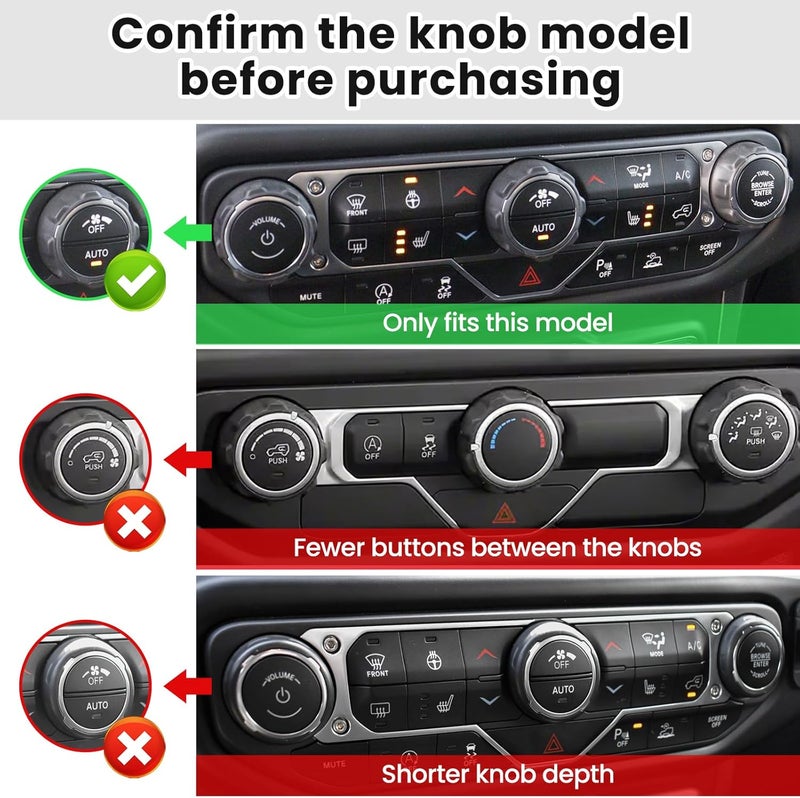 DIAMOOKY 8PCS Metal Button Knob Cover for Jeep Wrangler JL JLU 2018-2025 & Gladiator JT Accessories Window Switch Button Cover Volume Radio Air Conditioner Headlight Switch Knob Cover (Red) - Image 2