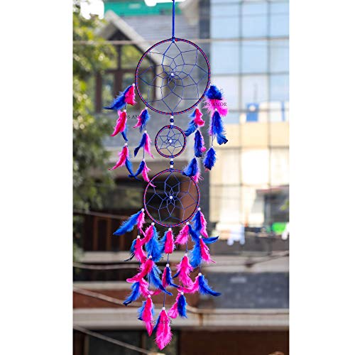 BS AMOR Combo Pack of 2 Dream Catcher Attract Positive Dreams Traditional Indian Wall Art for Bedrooms, Home Wall, Hanging Design Wool Dream Catcher - Pink and Blue - Image 2