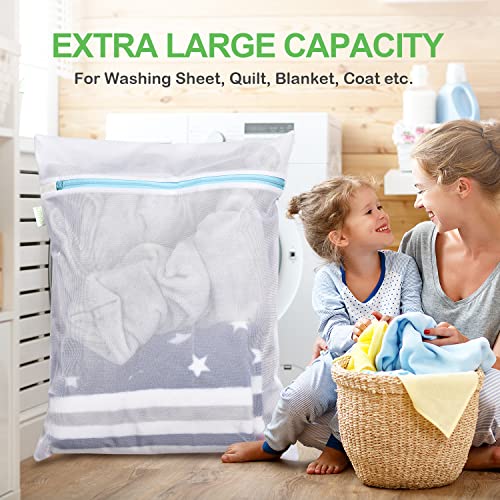 OTraki حقيبة غسيل شبكية كبيرة OTraki 43 × 35 بوصة XL حقيبة غسيل لحماية الغسالة حقيبة غسالة كبيرة للسفر والتخييم وطلاب الكلية وملابس السرير والبطانيات والأغطية والتنظيف باللون الأزرق - Image 5