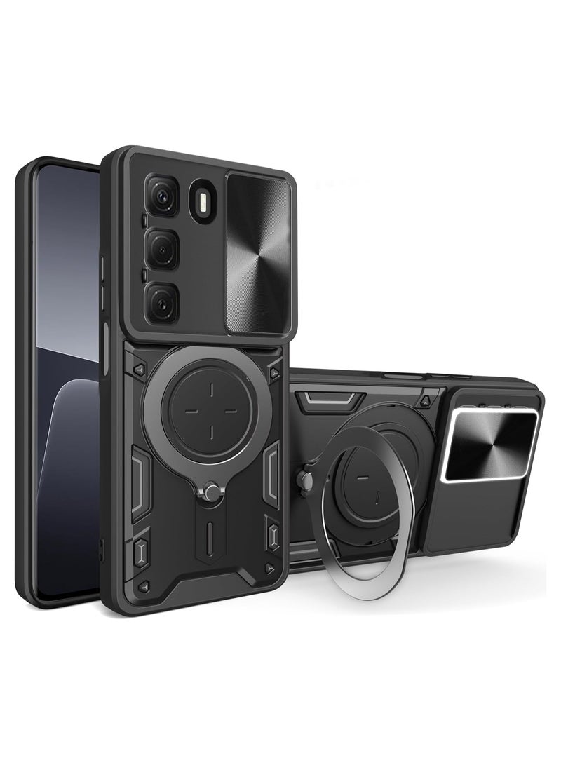 Armor Case for Infinix Hot 50 Pro+ with Slide Camera Cover, Grade Shockproof Case with Rotatable Big Ring Kickstand  - Image 1
