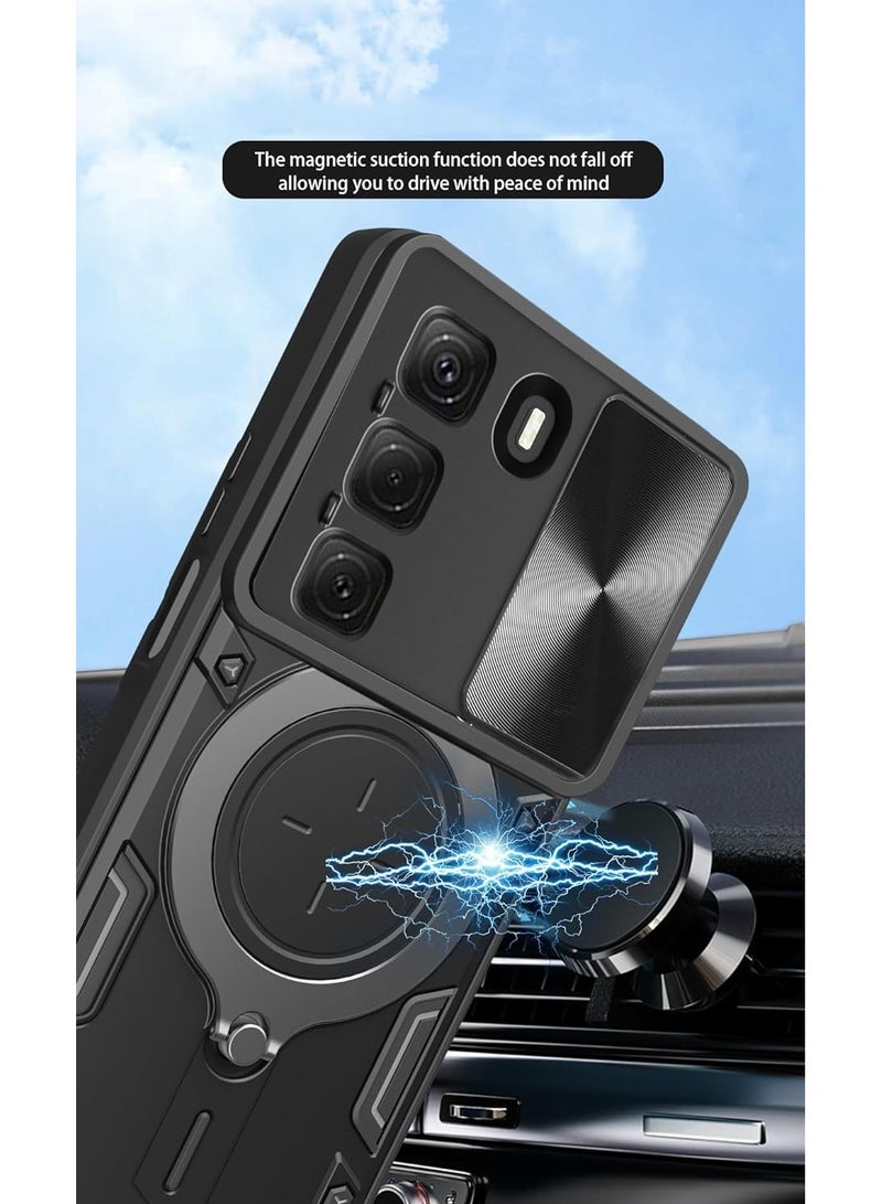 Armor Case for Infinix Hot 50 Pro+ with Slide Camera Cover, Grade Shockproof Case with Rotatable Big Ring Kickstand  - Image 3
