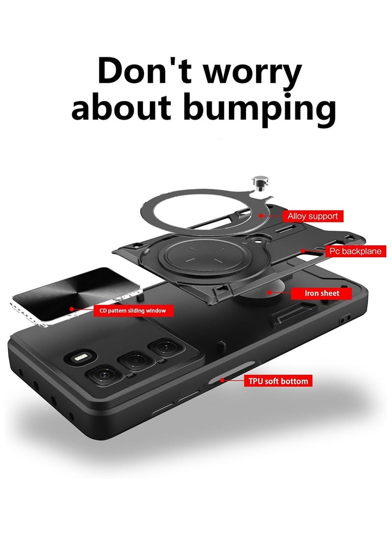 Armor Case for Infinix Hot 50 Pro+ with Slide Camera Cover, Grade Shockproof Case with Rotatable Big Ring Kickstand  - Image 2