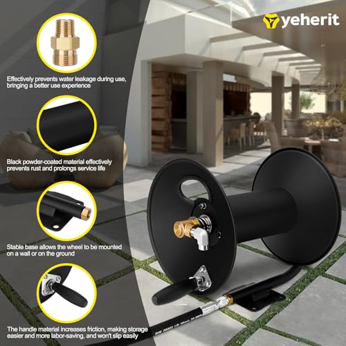 YEHERIT High Pressure Washer Hose Reel 100ft 3/8" NPT, 4000 PSI Heavy Duty Steel Power Washer Hose Reel with Swivel Arm, Mounting Bracket & M22 14mm Fitting, Wall/Machine/Van/Trailer Mount Compatible - Image 2