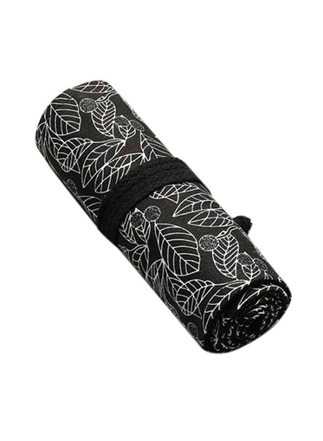 NIBEMINENT Cute Leaf Portable Canvas School Pencil Case Black