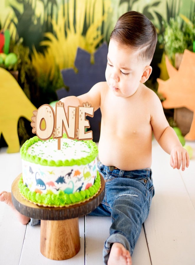 Agkvw Dinosaur Wood One Cake Topper - Dinosaur 1st Birthday Cake Topper, Rex 1st Birthday Cake Decorations, Jungle Safari One Cake Toppers, Dino First Bday Decor - Image 3