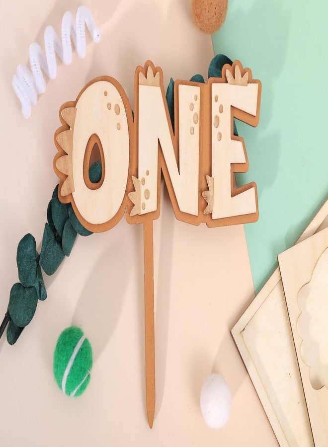 Agkvw Dinosaur Wood One Cake Topper - Dinosaur 1st Birthday Cake Topper, Rex 1st Birthday Cake Decorations, Jungle Safari One Cake Toppers, Dino First Bday Decor - Image 4