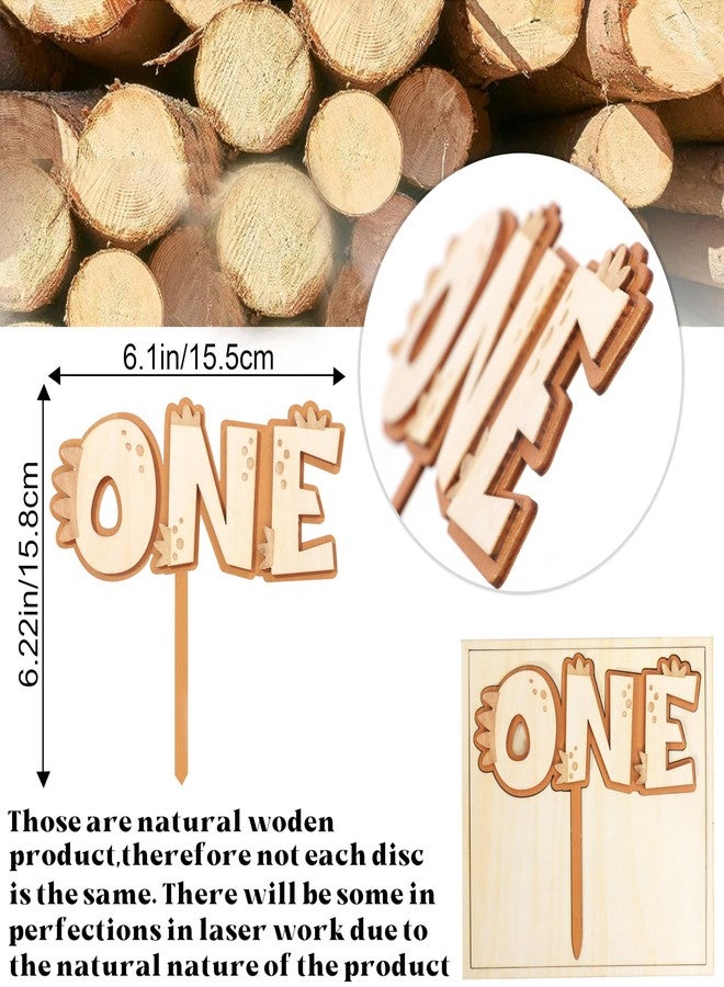 Agkvw Dinosaur Wood One Cake Topper - Dinosaur 1st Birthday Cake Topper, Rex 1st Birthday Cake Decorations, Jungle Safari One Cake Toppers, Dino First Bday Decor - Image 2