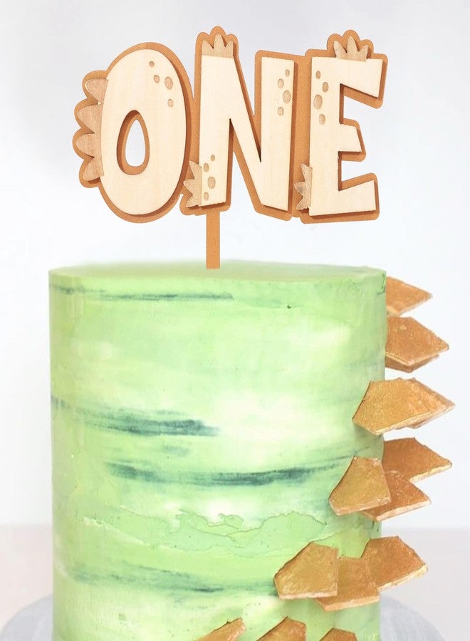 Agkvw Dinosaur Wood One Cake Topper - Dinosaur 1st Birthday Cake Topper, Rex 1st Birthday Cake Decorations, Jungle Safari One Cake Toppers, Dino First Bday Decor - Image 1