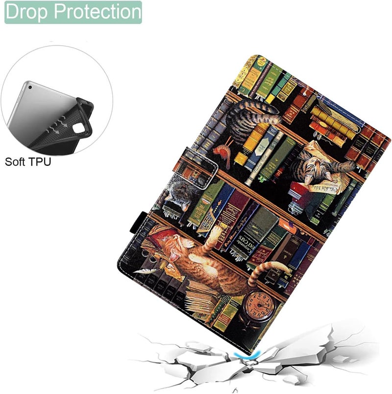 حالة جميلة ومتينة لجهاز Kindle Fire Max 11 (الجيل الثالث عشر، إصدار 2023)، مصنوعة من جلد PU، قابلة للطي وتحتوي على دعامة، مزودة بجيب، مع وظيفة تنشيط/إيقاف التطبيق تلقائيًا، بتصميم يحتوي على صورة قطة على رف كتب. - Image 3