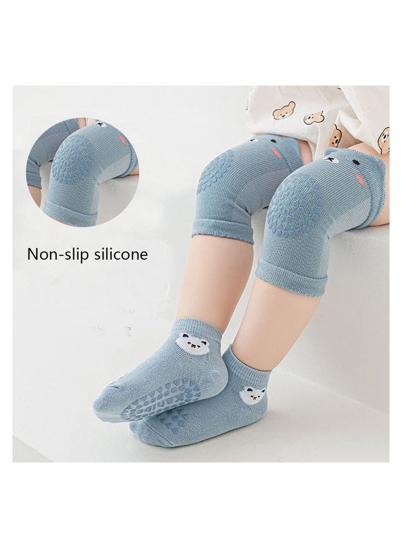 Non-Slip Baby Crawling Socks & Knee Pads Set - 4 Pairs Each for Boys & Girls, Ideal for 1-3 Years Old