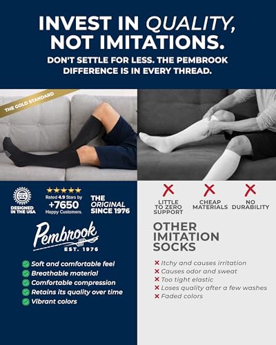 Pembrook Compression Socks for Men - 3 Pack | Compression Socks for Flying, Athletics, Work | Graduated Mens Size 10-13 | Black, White, Gray - Image 3