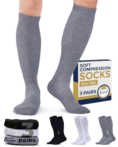 Pembrook Compression Socks for Men - 3 Pack | Compression Socks for Flying, Athletics, Work | Graduated Mens Size 10-13 | Black, White, Gray - Image 1