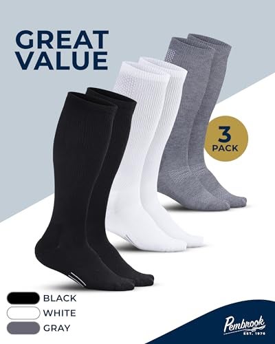 Pembrook Compression Socks for Men - 3 Pack | Compression Socks for Flying, Athletics, Work | Graduated Mens Size 10-13 | Black, White, Gray - Image 5