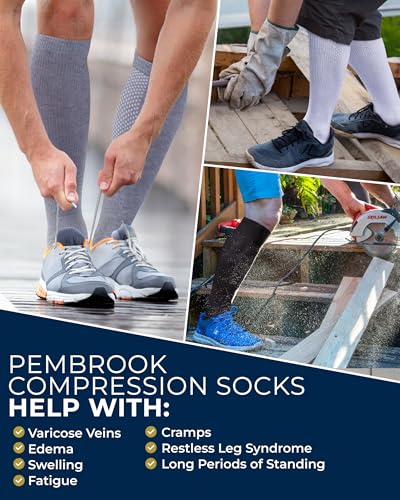 Pembrook Compression Socks for Men - 3 Pack | Compression Socks for Flying, Athletics, Work | Graduated Mens Size 10-13 | Black, White, Gray - Image 4