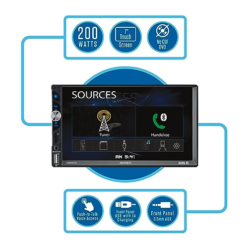 Jensen CMR270 7-inch LED Digital Media Touch Screen Double DIN Car Stereo Radio | Push to Talk Assistant | Backup Camera Input | Bluetooth | USB Fast Charging | microSD | No CD/DVD - Image 3