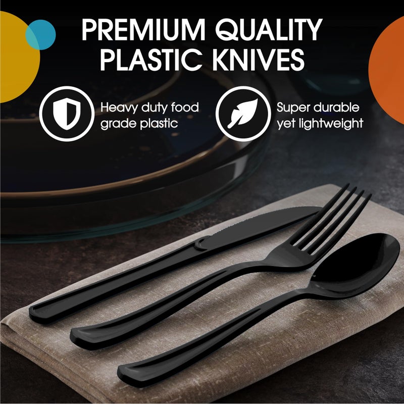 Exquisite Exquisite Black Plastic Knives 50 Pcs Black Knives Disposable Utensils Heavy Duty Plastic Cutlery Set Disposable Cutlery Sets Flatware Sets Silverware Set For Party Supplies & Party Tableware  - Image 3