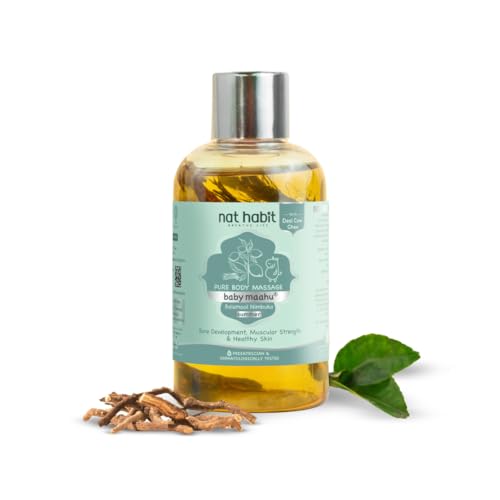 Nat Habit Baby Massage Oil Summer Maahu Balamool Nimbuka For Bone Development, Muscular Strength & Healthy Skin - Suitable For Ages 0 to 12 years - Zero Chemicals & Preservatives - 100ml - Image 1