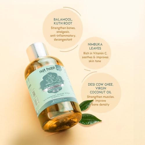 Nat Habit Baby Massage Oil Summer Maahu Balamool Nimbuka For Bone Development, Muscular Strength & Healthy Skin - Suitable For Ages 0 to 12 years - Zero Chemicals & Preservatives - 100ml - Image 4