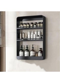 HOOKOR 3-Tier Wall Mounted Bathroom Storage Shelf, Over the Toilet Storage Rack, Large Capacity Floating Bathroom Organizer, No-Trace No Drilling Spice Rack Cosmetic Organiser for Bathroom (Black)  - Image 1